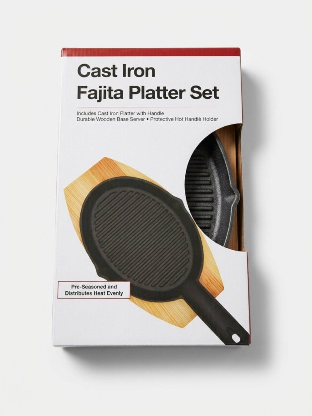 Mr. Bar-B-Q Cast Iron Fajita Platter Set Wooden Server Pre-Seasoned New